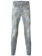 Dsquared2 Skater Distressed Microstudded Jeans, Men's, Size: 48, Grey, Cotton/spandex/elastane/polyester/aluminium