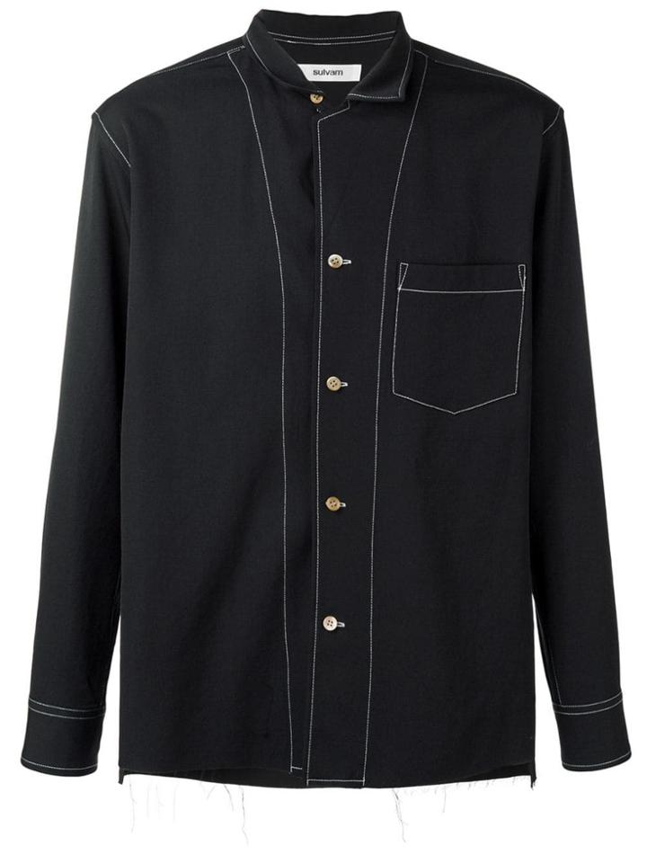 Sulvam Contrast Stitching Shirt - Black