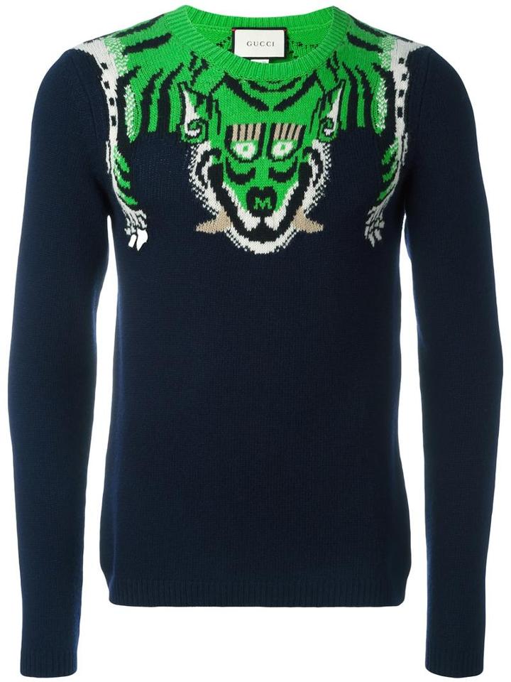 Gucci Tiger Jumper, Size: Xl, Blue, Wool