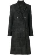 Paltò Checked Double Breasted Coat - Black