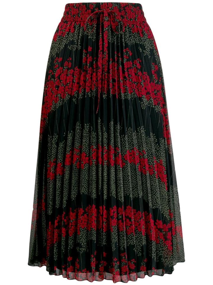 Red Valentino Floral Pleated Skirt - Black