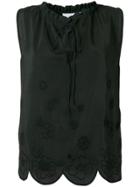 See By Chloé Embroidered Scalloped Shell Top - Black