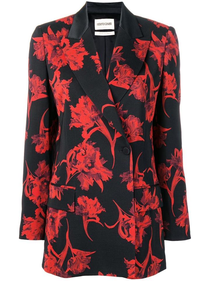 Roberto Cavalli Parrot Tulip Print Blazer - Black