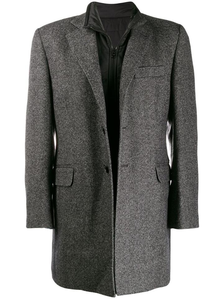 Fay Chevron Pattern Coat - Black