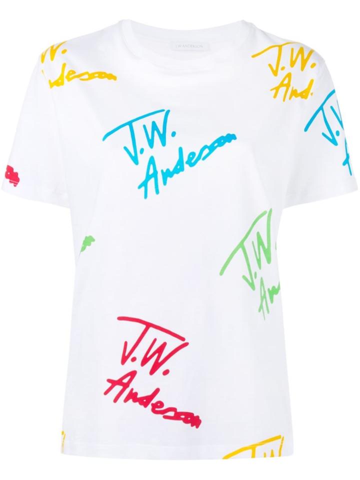 J.w. Anderson Signature Print T-shirt, Women's, Size: M, White, Cotton