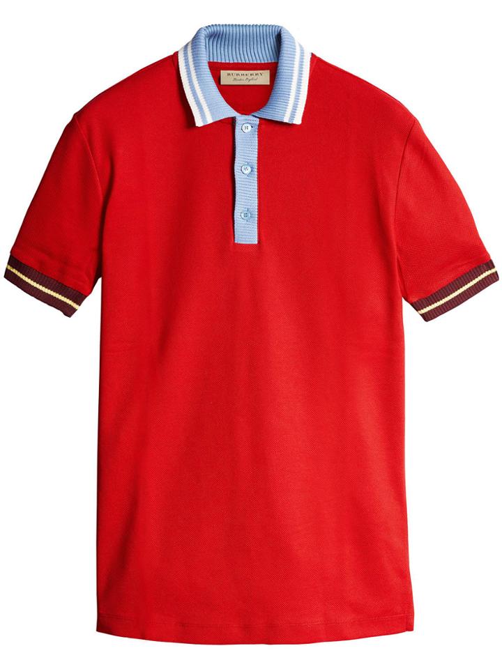 Burberry Two-tone Stripe Knitted Detail Cotton Polo Shirt - Red
