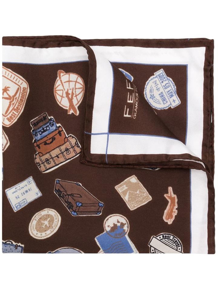 Fefè Travel Print Pocket Square - Brown