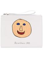 Christopher Kane Printed Face Pencil Case Clutch - White