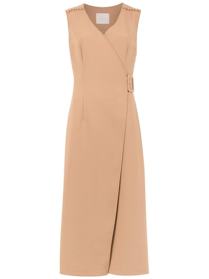 Framed Wrap Style Midi Dress - Neutrals