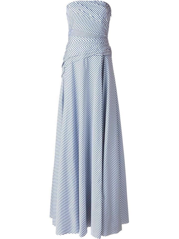 Ralph Lauren Striped Strapless Gown, Women's, Size: 4, Blue, Cotton