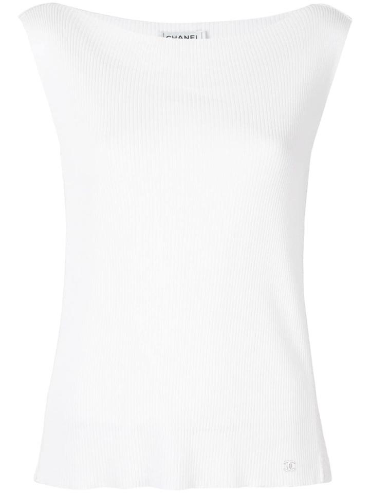 Chanel Pre-owned Ribbed Knit Boat Neck Top - White