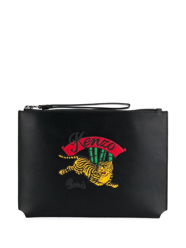 Kenzo Logo Print Zip Pouch - Black