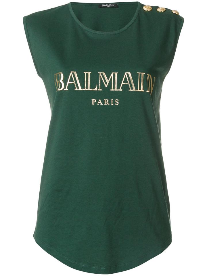 Balmain - Logo Printed Tank Top - Women - Cotton - 38, Green, Cotton