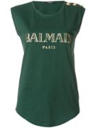 Balmain - Logo Printed Tank Top - Women - Cotton - 38, Green, Cotton
