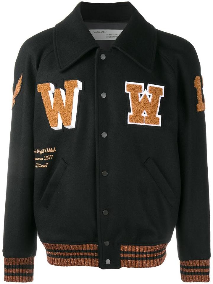 Off-white - Patch Detail Varsity Jacket - Men - Cotton/nylon/polyamide/virgin Wool - M, Black, Cotton/nylon/polyamide/virgin Wool
