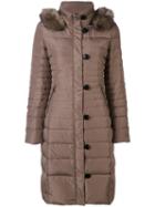 Armani Jeans - Fur Collar Padded Coat - Women - Feather Down/acrylic/modacrylic/polyester - 40, Nude/neutrals, Feather Down/acrylic/modacrylic/polyester