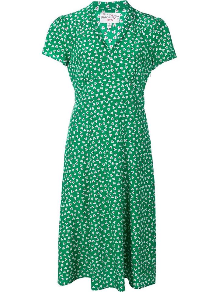 Harley Viera Newton Floral Print V-neck Dress, Women's, Size: 2, Green, Silk