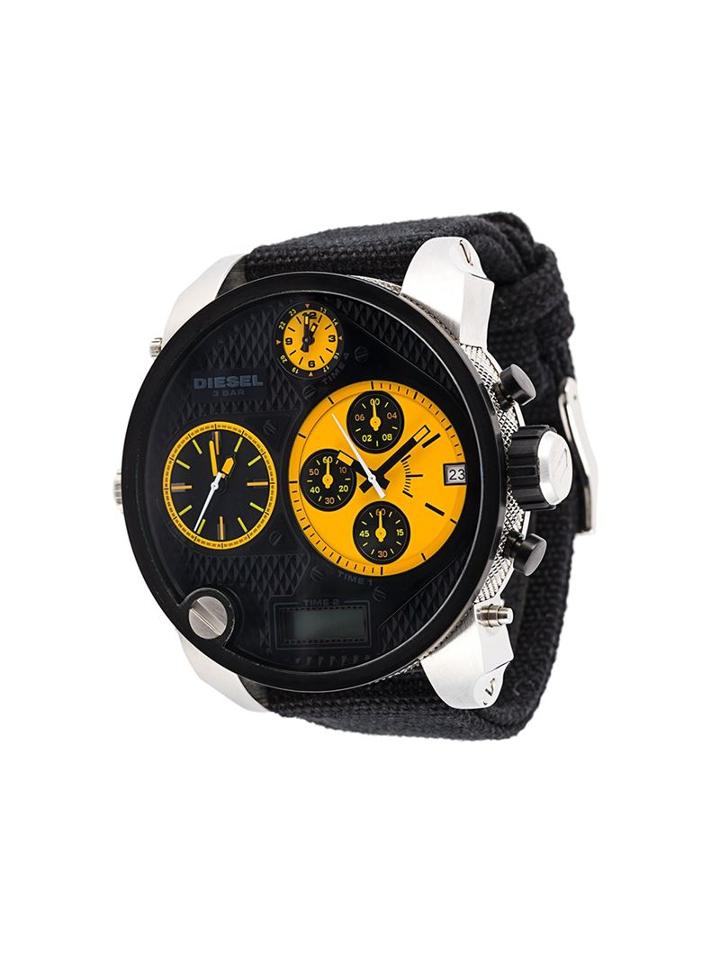 Diesel Round Yellow Detailing Analog Watch, Adult Unisex, Black