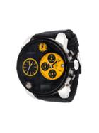 Diesel Round Yellow Detailing Analog Watch, Adult Unisex, Black