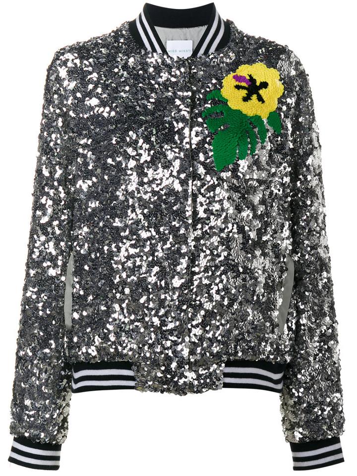 Mira Mikati - Dream Sequin Embellished Bomber Jacket - Women - Silk/polyester - 38, Women's, Grey, Silk/polyester