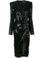 David Koma Sequin Fitted Dress - Black