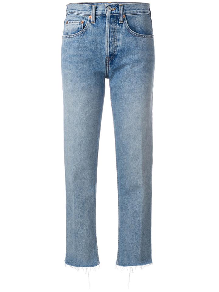 Re/done Stove Pipe High Waist Cropped Jeans - Blue