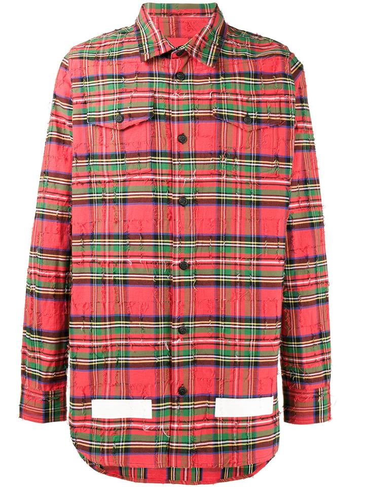 Off-white Logo Printed Check Shirt - Red