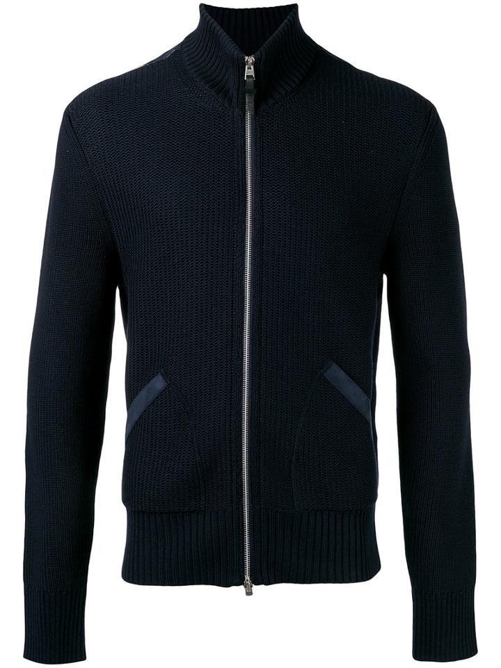 Tom Ford Slit Pockets Zipped Cardigan, Men's, Size: 54, Blue, Wool/goat Skin