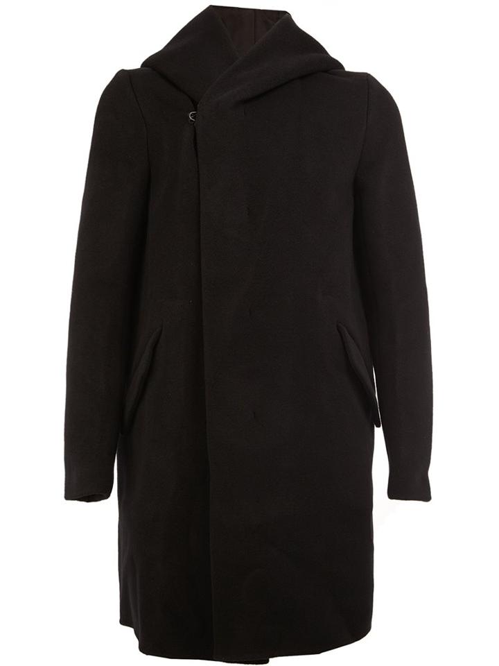 Kazuyuki Kumagai Dislocated Fastening Hooded Coat, Men's, Size: 3, Black, Cupro/cashmere/wool