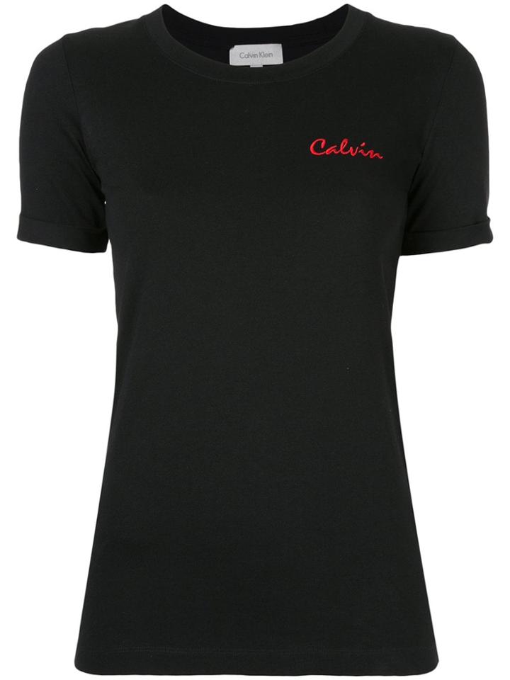 Ck Calvin Klein Logo Embroidered T-shirt - Black