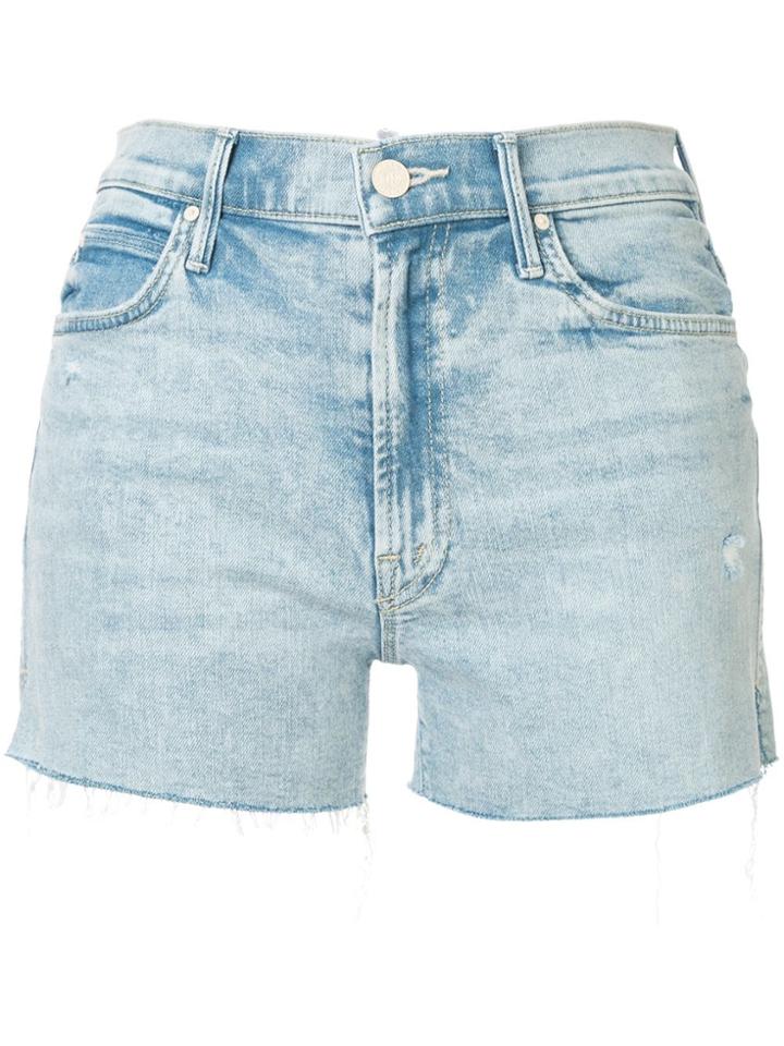 Mother Rascal Palm Tree Denim Shorts - Blue