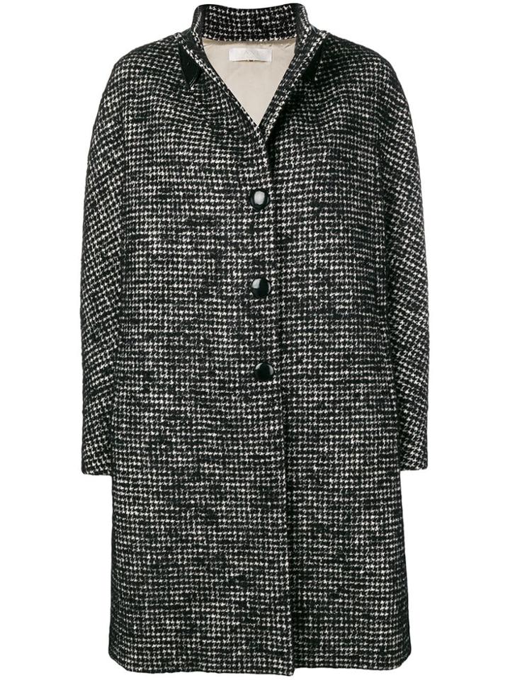 Mantu Checked Single Breasted Coat - Black