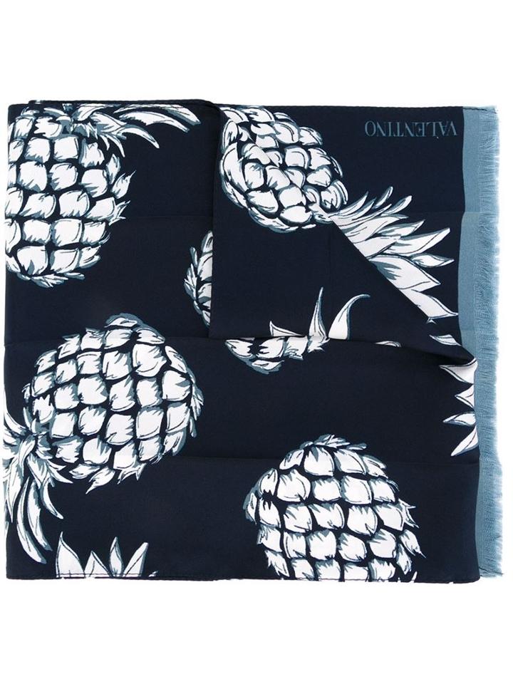 Valentino Garavani Pineapple Print Scarf, Men's, Blue, Silk