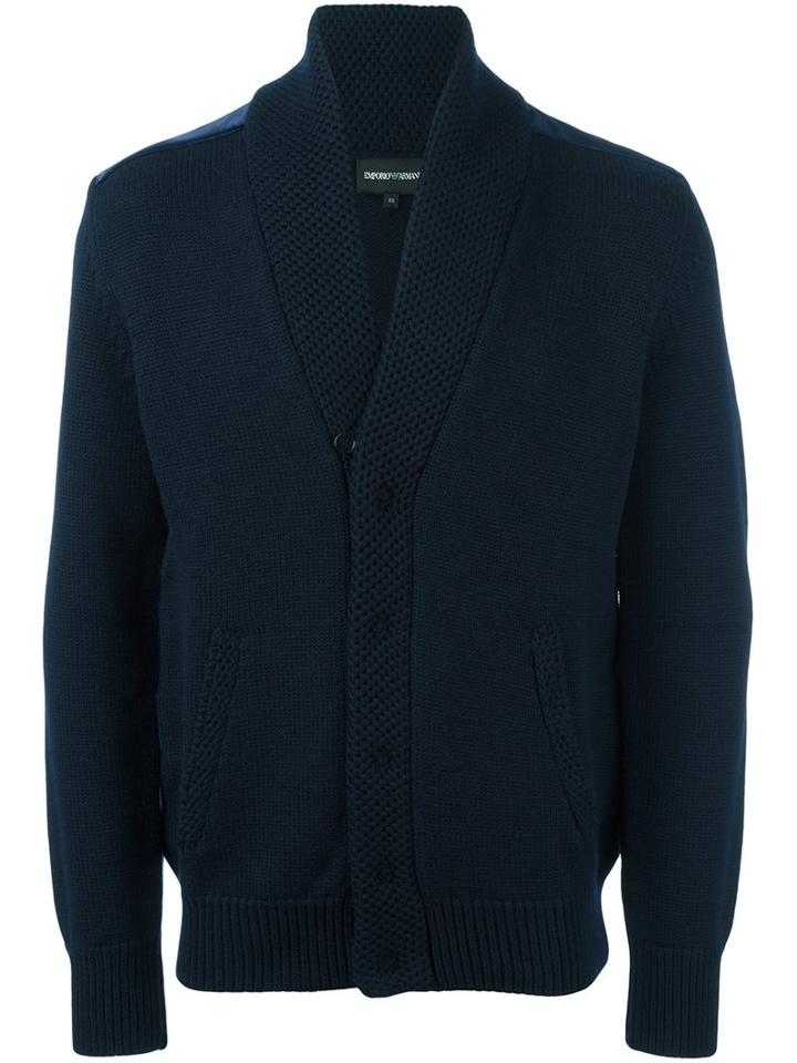 Emporio Armani Buttoned Cardigan, Men's, Size: 50, Blue, Viscose/virgin Wool