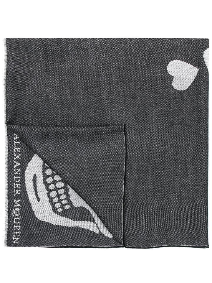 Alexander Mcqueen Heart And Skull Scarf, Women's, Black, Silk/wool