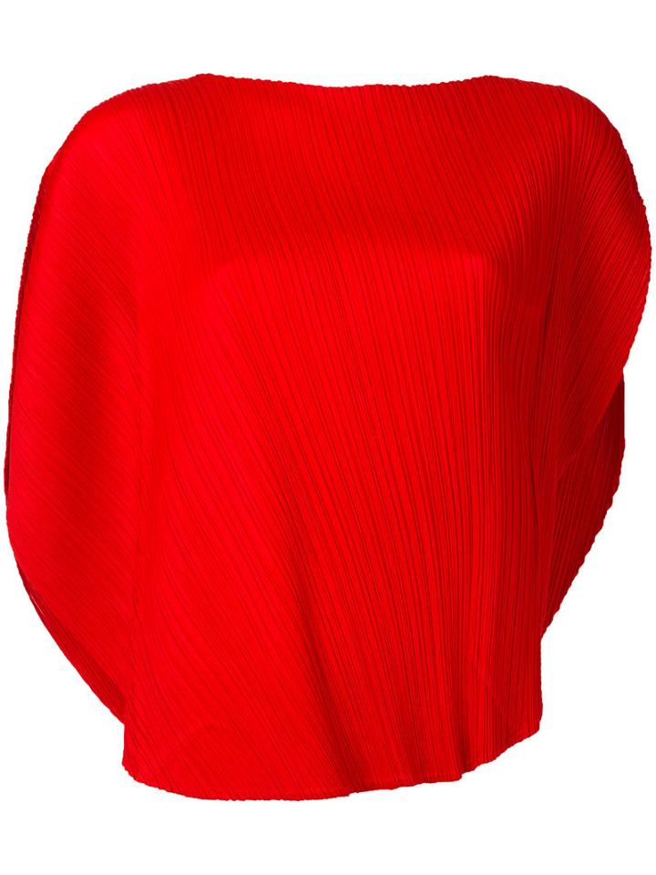 Pleats Please By Issey Miyake Curved Hem Blouse, Women's, Size: 5, Red, Polyester