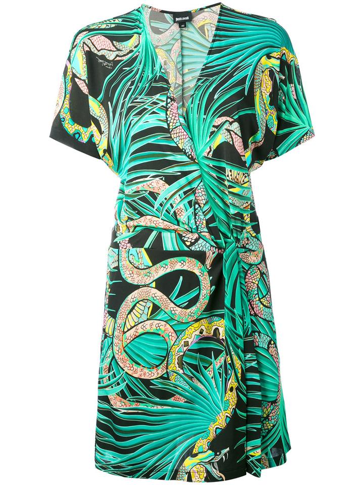 Just Cavalli - Snake Print Wrap Dress - Women - Viscose - 44, Green, Viscose