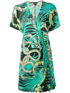 Just Cavalli - Snake Print Wrap Dress - Women - Viscose - 44, Green, Viscose
