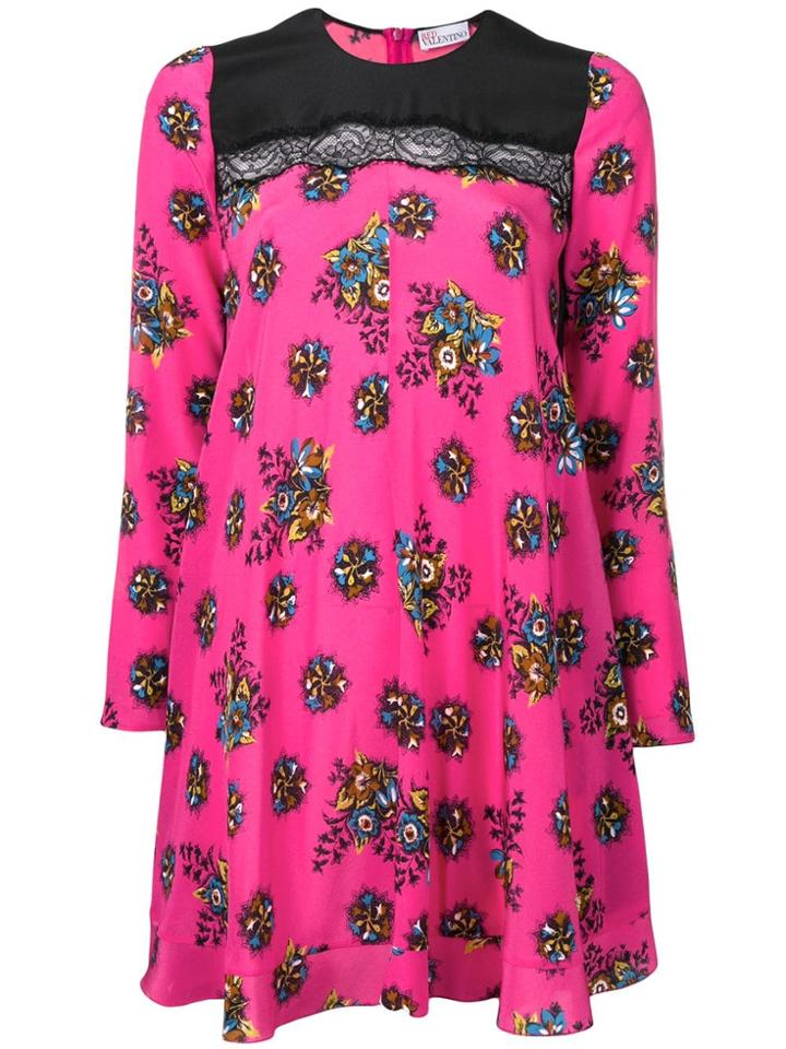 Red Valentino Floral Print Shift Dress - Pink & Purple