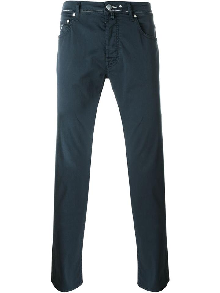 Jacob Cohen Straight Leg Trousers, Men's, Size: 35, Blue, Cotton/spandex/elastane