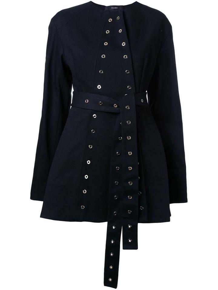 Ellery Eyelet Detail Belted Jacket - Black