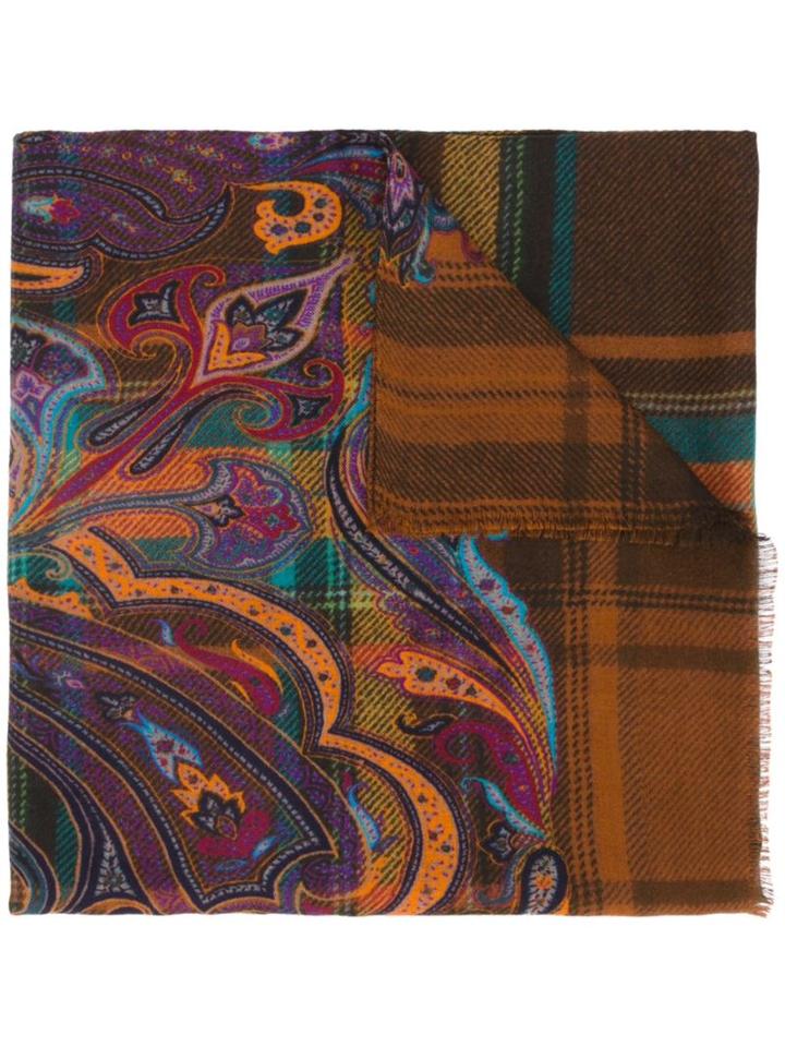 Etro Paisley Pattern Scarf, Men's, Yellow/orange, Silk/cashmere