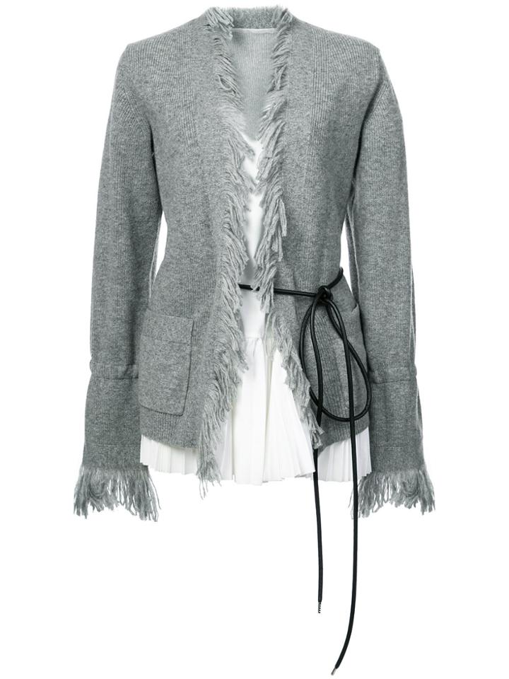 Sacai Belted Frayed Cardigan - Grey