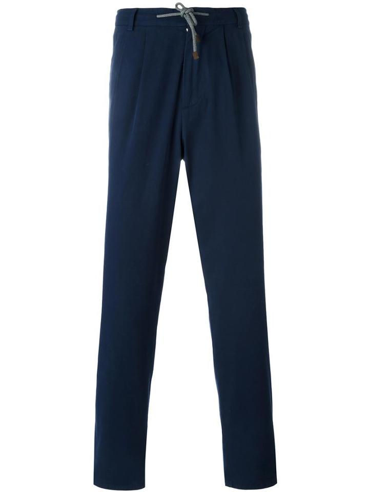 Brunello Cucinelli Drawstring Trousers, Men's, Size: 52, Blue, Cotton/spandex/elastane