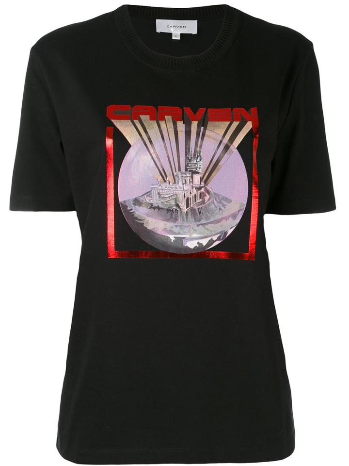 Carven - Castle Print T-shirt - Women - Cotton - M, Black, Cotton