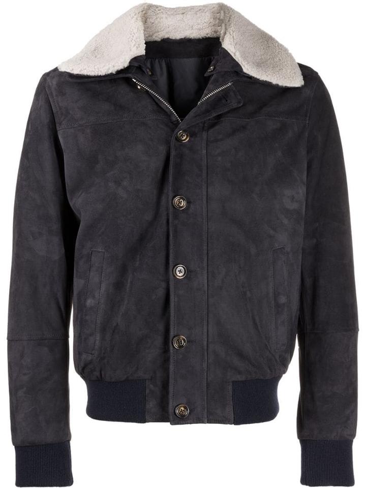 Eleventy Shearling Bomber Jacket - Blue
