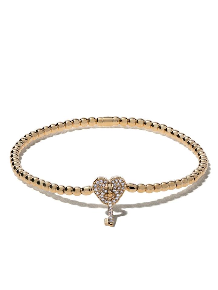 As29 18kt Yellow Gold Alf Heart And Key Extendable Diamond Bracelet
