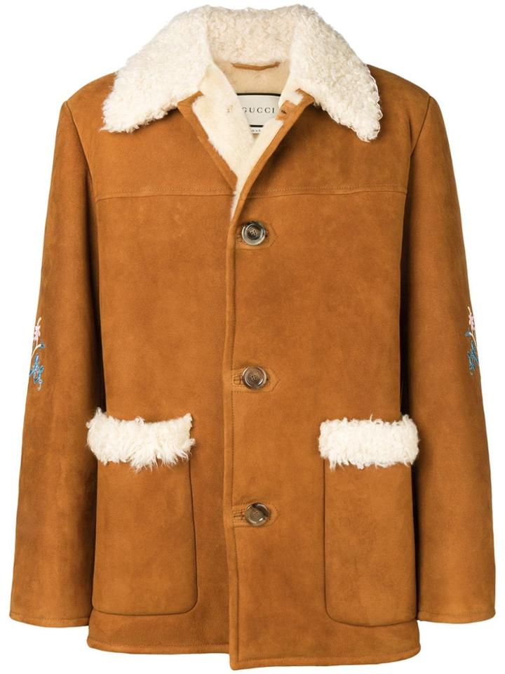 Gucci Floral Embroidered Coat - Brown