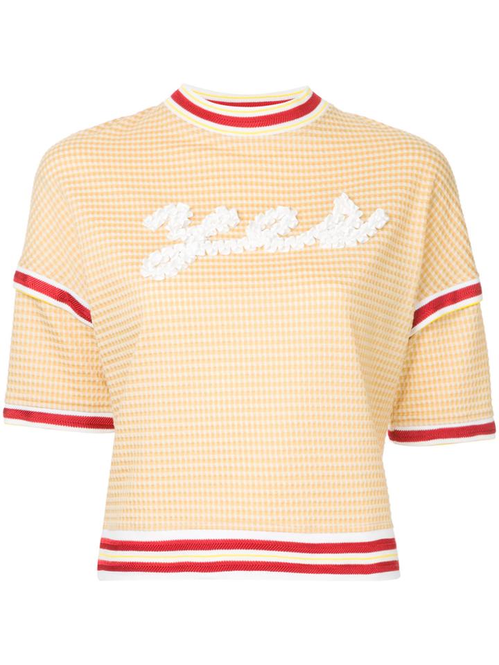 Tu Es Mon Trésor Yes Message Ribbon Gingham Sweatshirt - Yellow &