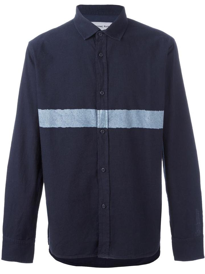 Universal Works Colour Block Shirt, Men's, Size: Medium, Blue, Cotton